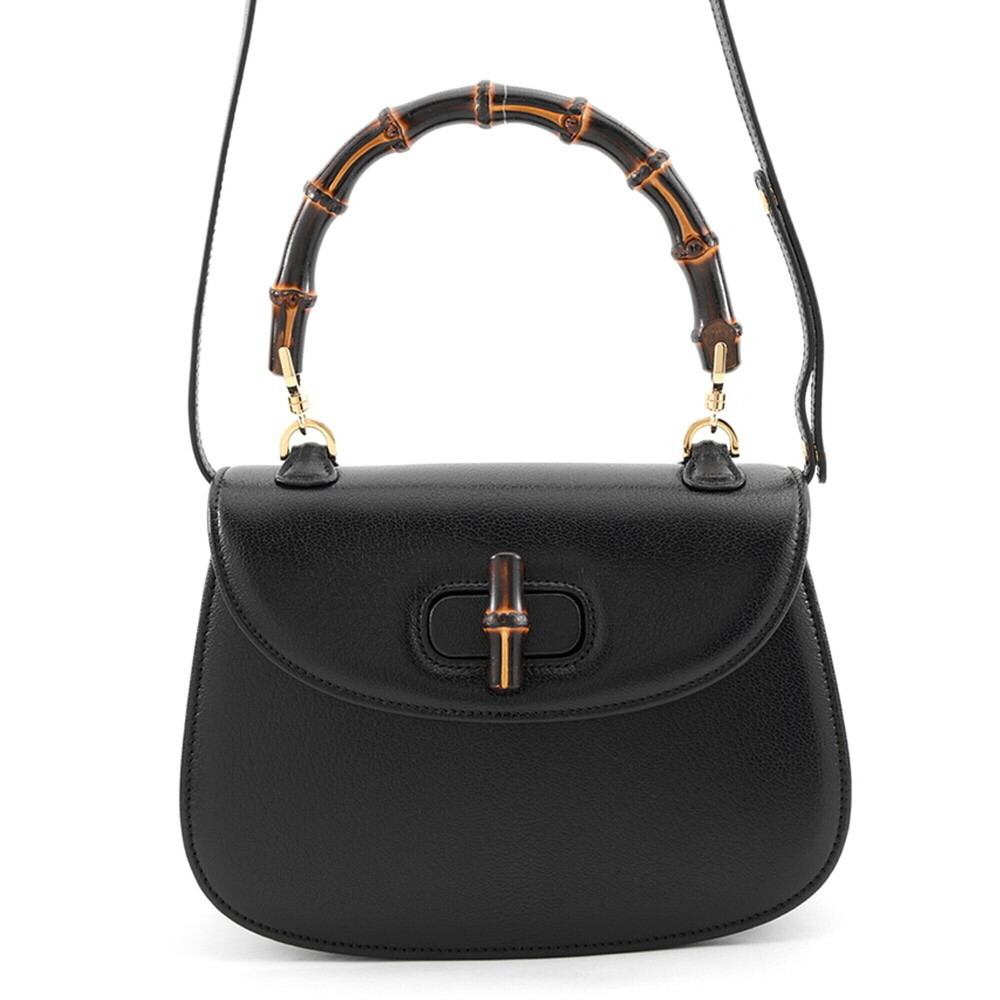 Gucci Bamboo 1947 Small Leather Handbag 863165 GUCCI 2-way Shoulder Bag Black